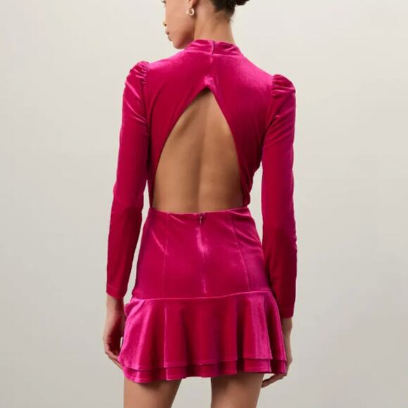 Yumi Kim Pink Velvet Bodycon Mini Dress XS Backless Designer Long Sleeve $248 - Picture 4 of 10